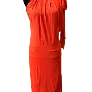 Fuzzi Jean Paul Gaultier Iconic Orange Mesh Bodycon Midi Side Bow Dress XL